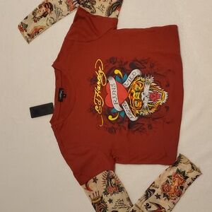 Ed Hardy Mesh True Eagle Tattoo Inspired  Long-Sleeve Shirt Top